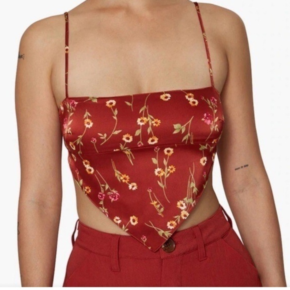Danielle Bernstein Bandana Top in Roses and Daisies Redwood LARGE